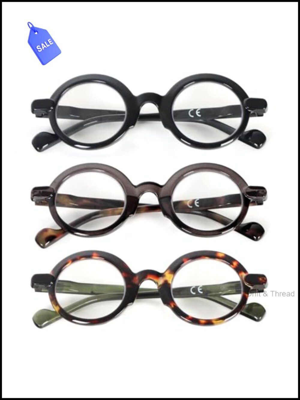 3 Pack Retro Round Reading Glasses Blue Light Blocking Spring Hinges